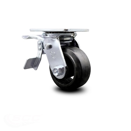 Service Caster 4 Inch Rubber on Steel Caster with Roller Bearing and Total Lock Brake SCC SCC-TTL30S420-RSR